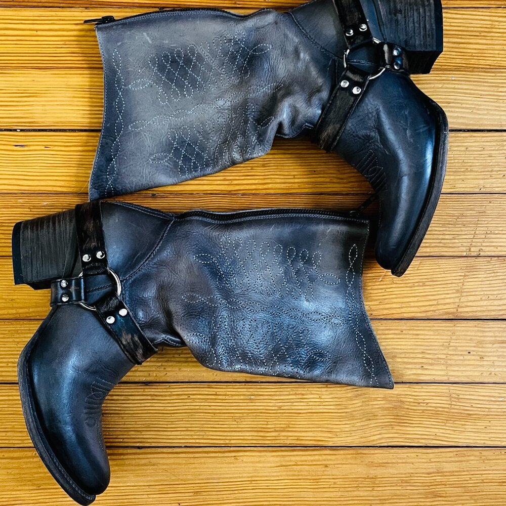 Freebird Shawna Gray Taupe Harness Western Moto Boots 9